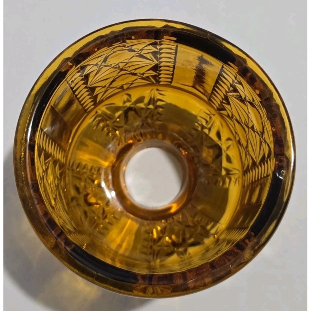 Vintage Indiana Amber Glass TOP ONLY Fairy Lamp Stars & Bars 1970's - Picture 3 of 5